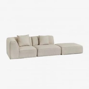Sofa Modułowy Narożny 2-częściowy Z Tapicerowanym Pufem Cardea Bukla Kremowy Beż - Sklum