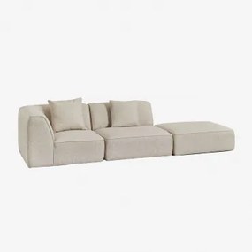 Modułowa Sofa Narożna 2-częściowa Z Pufem W Tkaninie Bouclé Cardea Tkanina Bouclé W Kolorze Kremowo-beżowym - Sklum