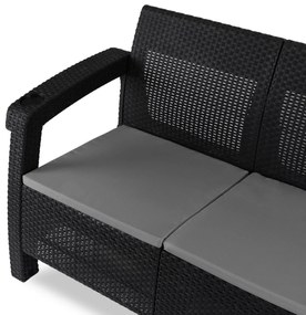 Sofa Ogrodowa FLINT Technorattan Czarna Trzyosobowa