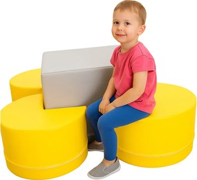 Zestaw piankowy do przedszkola - stolik z pufami SitFun, szary/żółty