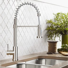 NETTLIFE Bateria kuchenna z wyciąganą wylewką Bateria kuchenna Obrotowa wylewka Wysokociśnieniowa bateria zlewozmywakowa z 2 rodzajami dysz, nikiel