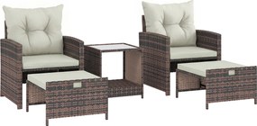 Outsunny Rattanowy zestaw mebli ogrodowych 5-częściowy zestaw balkonowy z 2 krzesłami, poduszkami, podnóżkami, stołem i schowkiem, kremowy | Aosom PL