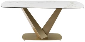 Stół 6-osobowy z ceramiki i metalu – imitacja marmuru w kolorze białym i złotym – CARIOULA marki Pascal MORABITO