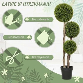 HOMCOM Bukszpan sztuczny w doniczce roślina ozdobna drzewko kula do ogrodu na taras balkon zewnętrzna jak prawdziwa zielona | Aosom PL