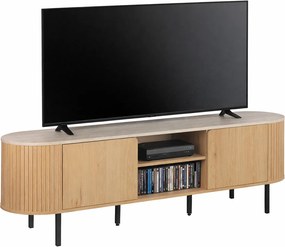 Owalna szafka RTV do salonu ryflowana Fabia 160 cm, dąb/trawertyn