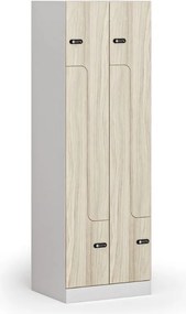 Metalowa szafka ubraniowa S1 Z, 4-drzwiowa, 1850 x 600 x 500 mm, zamek mechaniczny z kodem, drzwi laminowane, dąb naturalny