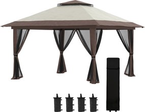 Outsunny Pawilon Składany 4x4x3m Beżowy z Regulowaną Wysokością 4 Ścianki Siatkowe Dach Wentylacyjny Torba Szybki Montaż | Aosom PL