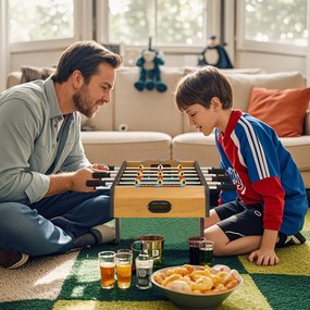 HOMCOM zestaw do piłkarzyków, stół kicker, kompaktowa drewniana konstrukcja, 2 piłki, liczniki punktów, brązowy