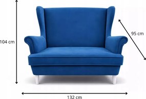 Gładka Sofa Uszak 2 osobowa w stylu skandynawskim, gładka, bez pikowania