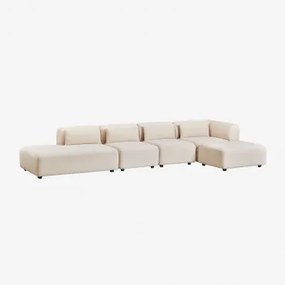 Modułowa Sofa Narożna 4-częściowa Z Lewym Szezlongiem I Pufem Fogler Sztruks Beż Lniany - Sklum