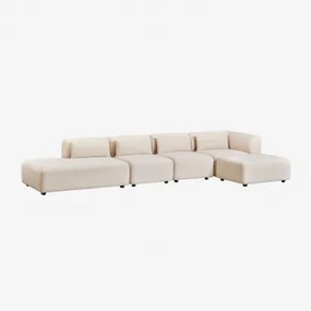 Narożna Sofa Modułowa Fogler 4-częściowa Z Leżanką Po Lewej Stronie I Pufem Sztruksu Beżowy Len - Sklum