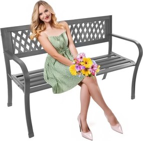 Ażurowa ławka ogrodowa parkowa H-048 - metalowa, grafitowa