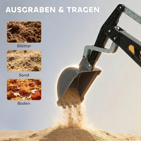 AIYAPLAY Koparka na siedzenie z łopatą, kierownicą, obracający się kadłub, regulowane oparcie dla dzieci 1,5-3 lata, Żółty | Aosom PL