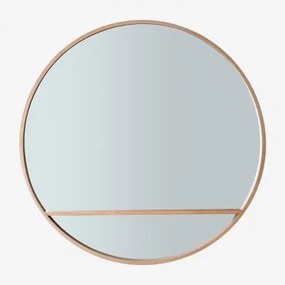 Okrągłe Drewniane Lustro Ścienne (ø80 Cm) Benat Ciemne Drewno - Sklum