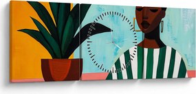 Obraz - Kobieta z kwiatem (z zegarem) (90x30 cm)