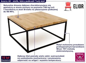 Kwadratowy stolik kawowy z dębowym blatem - Avorro 4X