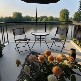 Półokrągły stolik ogrodowy z szklanym blatem ISLAND 70x40 cm, czarny