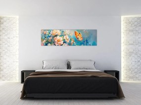 Obraz - Motyl i kwiaty, obraz olejny II. (170x50 cm)