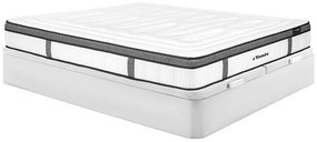 Zestaw 180 x 200 cm: łóżko ze skrzynią w kolorze białym + materac hybrydowy ze sprężynami kieszeniowymi (7 stref) i pianką z pamięcią kształtu, grubość 30 cm – OLIANE by YSMÉE