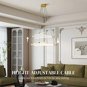 HOMCOM Lampa sufitowa LED, 50W, 5 regulowanych rur świetlnych, regulowana, lampa sufitowa do salonu, jadalni, kuchni, Złoty+Biały