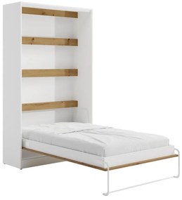 Łóżko chowane w szafie 120 × 200 cm – Otwieranie pionowe manualne – Oświetlenie LED – Białe i naturalne – RAPILI