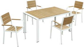 Aluminiowy zestaw ogrodowy: stół dł. 150 cm i 4 krzesła z możliwością sztaplowania - Jasny naturalny i biały - NYROS od MYLIA