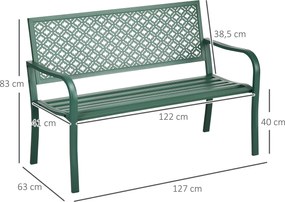 Outsunny Ławka Ogrodowa z Metalu dla 2 Osób, Odporna na Warunki Atmosferyczne, 127 cm x 63 cm x 83 cm, Zielona