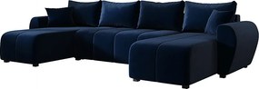 Granatowy rozkładany narożnik welurowy w kształcie U W2-D85