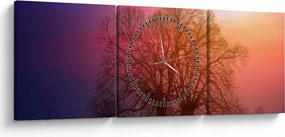 Obraz drzew we mgle (z zegarem) (90x30 cm)