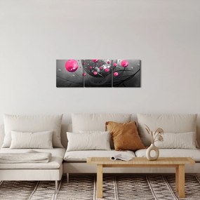 Obraz różowych abstrakcyjnych kul (z zegarem) (90x30 cm)