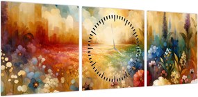 Obraz - Kolorowa łąka (z zegarem) (90x30 cm)