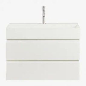 Zestaw Wiszących Mebli Łazienkowych Z Drewna I Forniru Jesionowego Zintegrowany Z Umywalką Ona - Sklum