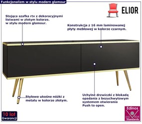 Czarna szafka na telewizor na złotych nogach - Ormond 7X