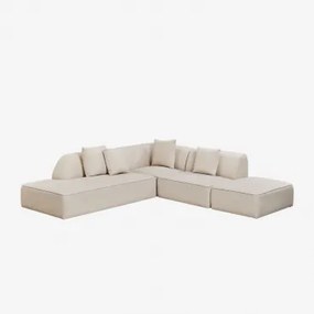 Sofa Modułowy Narożny 3-częściowy Z Lewym Szezlongiem I Tapicerowanym Pufem Cardea Szenila Kremowy Beż - Sklum