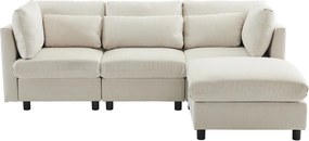 Sofá reversível de canto de 3 lugares com apoio para pés - 220 x 83 x 81 cm - Tecido de linho - Bege