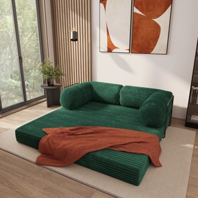 Masseno Sofa piankowa ALVIO z funkcją spania, Kanapa z pianki, Bezmontażowa, Tkanina sztruksowa – Butelkowa zieleń TILIA 39