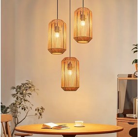 Lampa wisząca Nettlife Boho Rattan na stół jadalny – 3 żarówki E27, regulowana wysokość, styl retro, do salonu/sypialni (żarówki nie są dołączone)