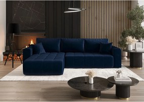 Narożnik z funkcją spania MILO Monolith 77 granatowy lewy sofa w kształcie L z pojemnikiem na pościel sofa do salonu, sofa rozkładana, sofa z pojemnikiem