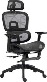 HOMCOM Fotel biurowy ergonomiczny regulowany krzesło na kółkach z siatką podłokietniki zagłówek czarny wygodny | Aosom PL