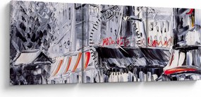 Obraz - Ulica w Paryżu, obraz olejny (z zegarem) (90x30 cm)