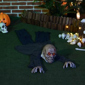 HOMCOM Dekoracja Halloween Zombie, LED Oczy, wydaje dźwięki i pełza, czujnik ruchu i dźwięku, zasilanie bateryjne, 159 cm