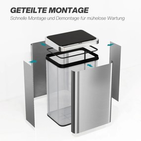 HOMCOM Kosz na śmieci z czujnikiem 40L Stal nierdzewna Automatyczny kosz na śmieci z miękkim zamykaniem 35,5 x 26 x 55 cm Srebrny | Aosom PL