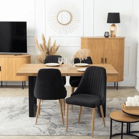 Zestaw Stół Prostokątny Rozkładany do Jadalni EDWIN 160-260 cm Dąb Złoty/Czarny i 4 Krzesła Tapicerowane TORINO Czarne