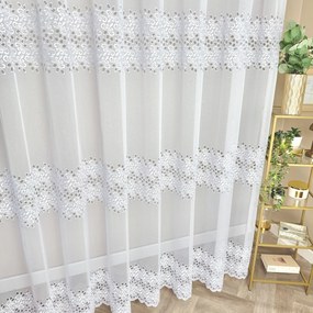 Firana haftowana Aurora markizeta biała trzy ozdobne pasy wys. 250 cm