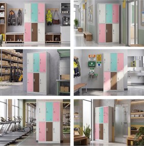 Szafka socjalna ubraniowa BHP 6-drzwiowa szaro-pastelowa, 900x1850x450 mm: IGOR