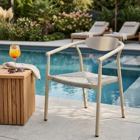 Krzesło Ogrodowe Beżowe 56x61x74,5 cm Plecione Naturalne Sznurki Nowoczesne