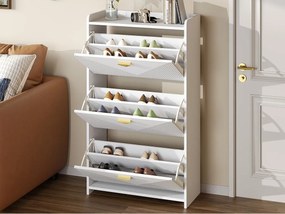 Szafa na buty 70x30x120 cm - 3 drzwi uchylne - 6 przegródek do przechowywania - MDF - Biały