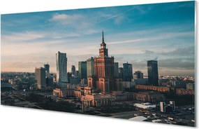 Panel szklany do Kuchni Wieżowce Warszawy o Wschodzie Słońca