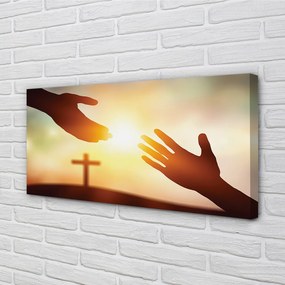 Fotoobraz na płótnie Dwie Dłonie przed Krzyżem