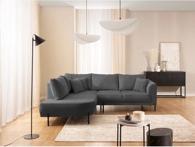 Ciemnoszary narożnik z tkaniny szenilowej (lewostronny/w kształcie litery L) Mauris – Ropez